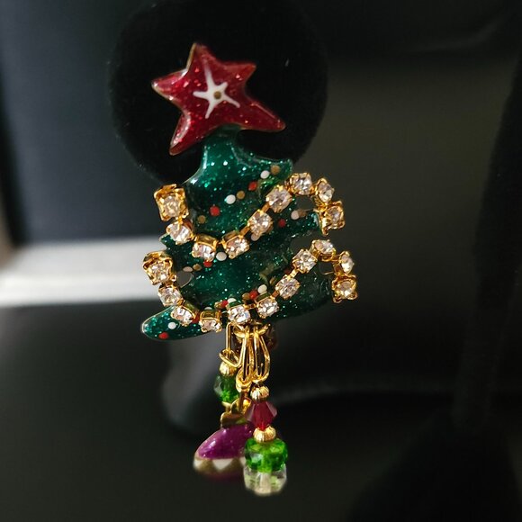 Vintage Lunch at the Ritz LATR Christmas Tree Earrings Post Backs - Picture 7 of 9